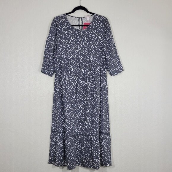Ingrid & Isabel Maternity Maxi Dress Women Medium Blue Polka Dot 3/4 Sleeve - Picture 1 of 11